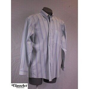 Jos A Bank Shirt Mens Blue Striped Button Up Cotton Casual Long Sleeve Sz L